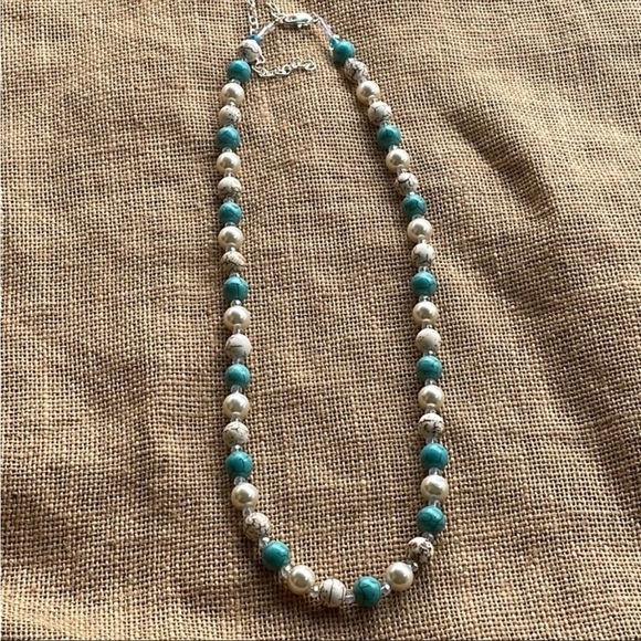 Turquoise necklace Adjustable with crystals extender New - Picture 8 of 10